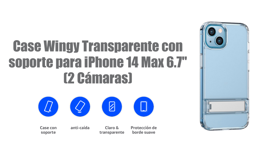 Ripley - CASE WINGY CON SOPORTE PARA IPHONE 14 PRO MAX 6.7' TRANSPARENTE (3  CÁMARAS)
