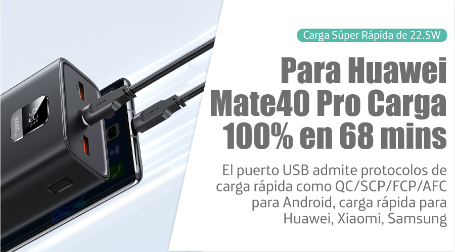 USAMS-Batería Externa de carga rápida, 30000mAh, 65W, PD, QC, AFC